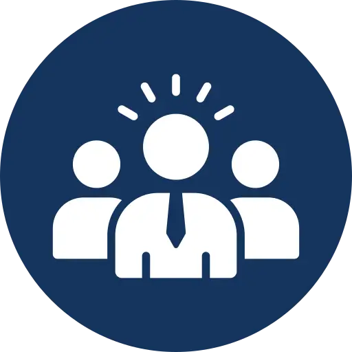 Leadership icon with a person in a tie leading a group, symbolizing teamwork and guidance
